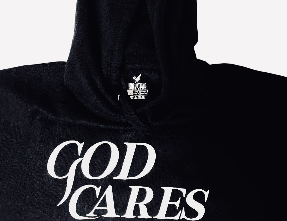 🔥 Limited stock left! 🔥GC "God Cares" Black and White Hoodie