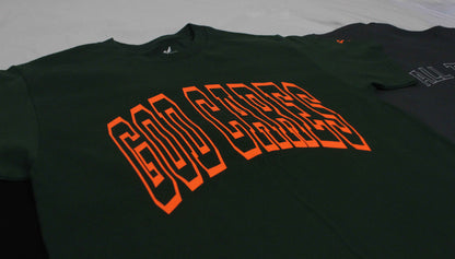 GC "God Cares" Glow-in-the-Dark Varsity Forest Green T-Shirt