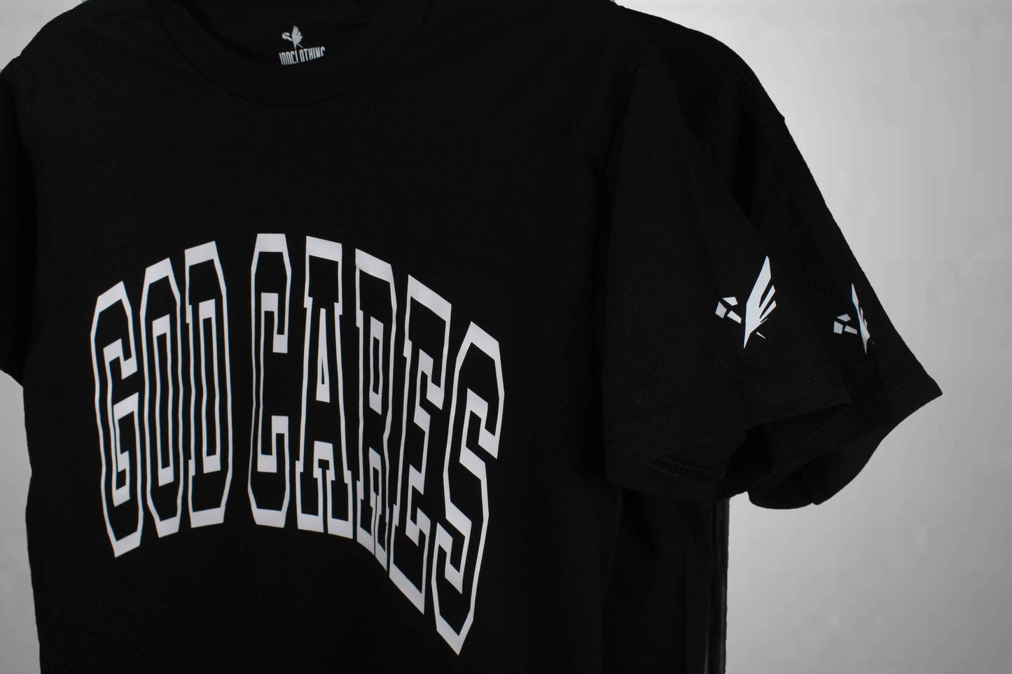 GC "God Cares" Varsity Black and White T-Shirt