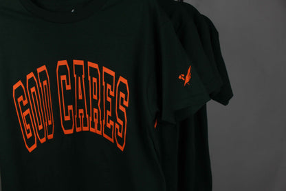 GC "God Cares" Glow-in-the-Dark Varsity Forest Green T-Shirt