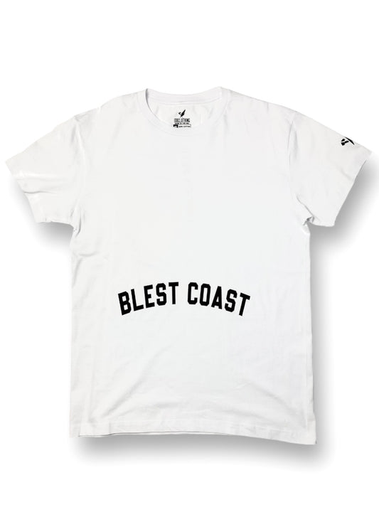 "Blest Coast" White Shirt - Black Words